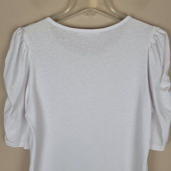 Frame Size L Ruched Sleeve Top Half Sleeve Cotton Blanc White - Picture 5 of 12